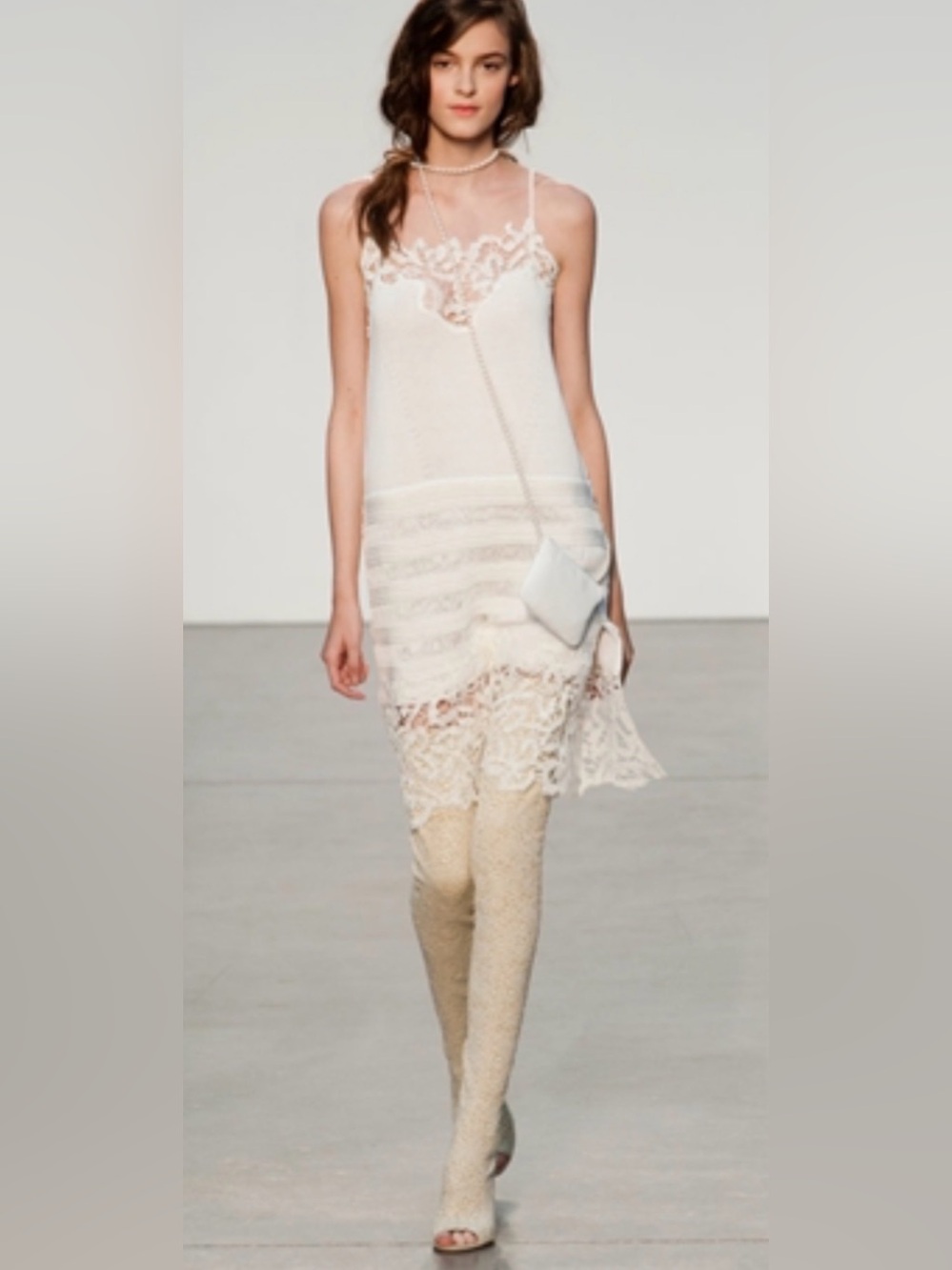 Thakoon Ivory White Knit Lace Trim Slip Tank Dress O13